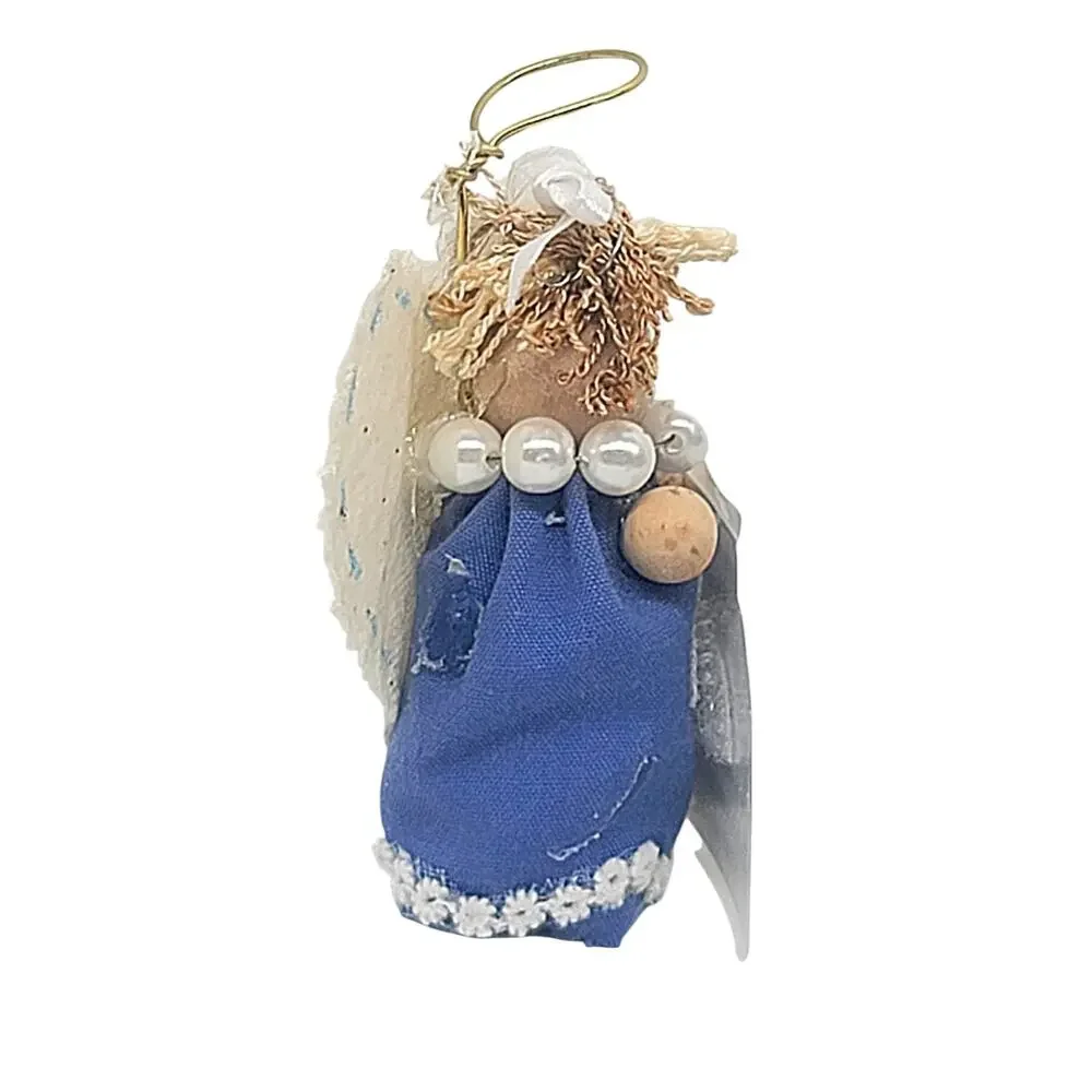 Vtg Special Angel Watching Over You Christmas Ornament Wood Peg Handmade 2.5